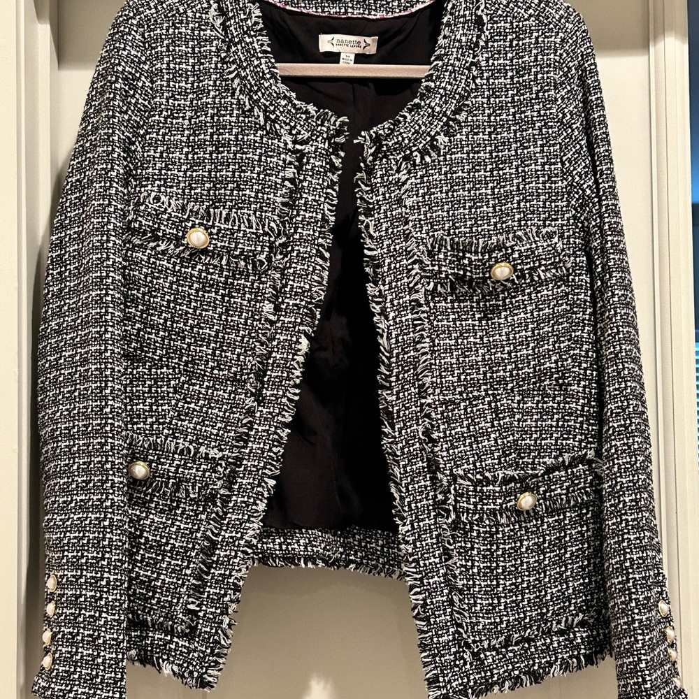 Nanette Lepore Black and White Textured Blazer